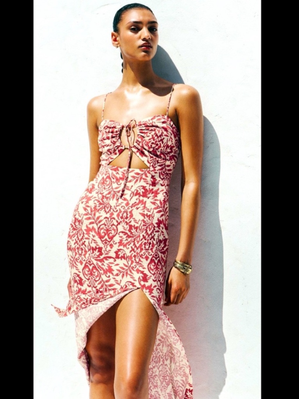 *NWT* Zara Red and White Printed Midi Dress XS